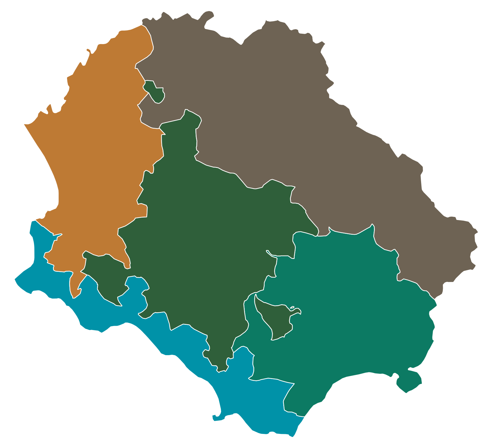Mappa delle 5 zone del Cilento